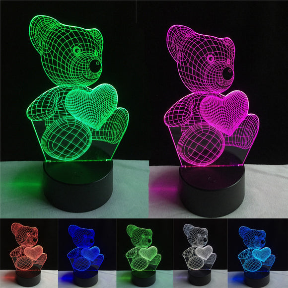 LOVELY HEART BEAR NIGHT LIGHT™ WITH 3 Or 7 COLOR CHANGE ILLUSION LED