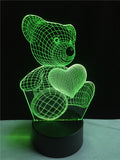 LOVELY HEART BEAR NIGHT LIGHT™ WITH 3 Or 7 COLOR CHANGE ILLUSION LED